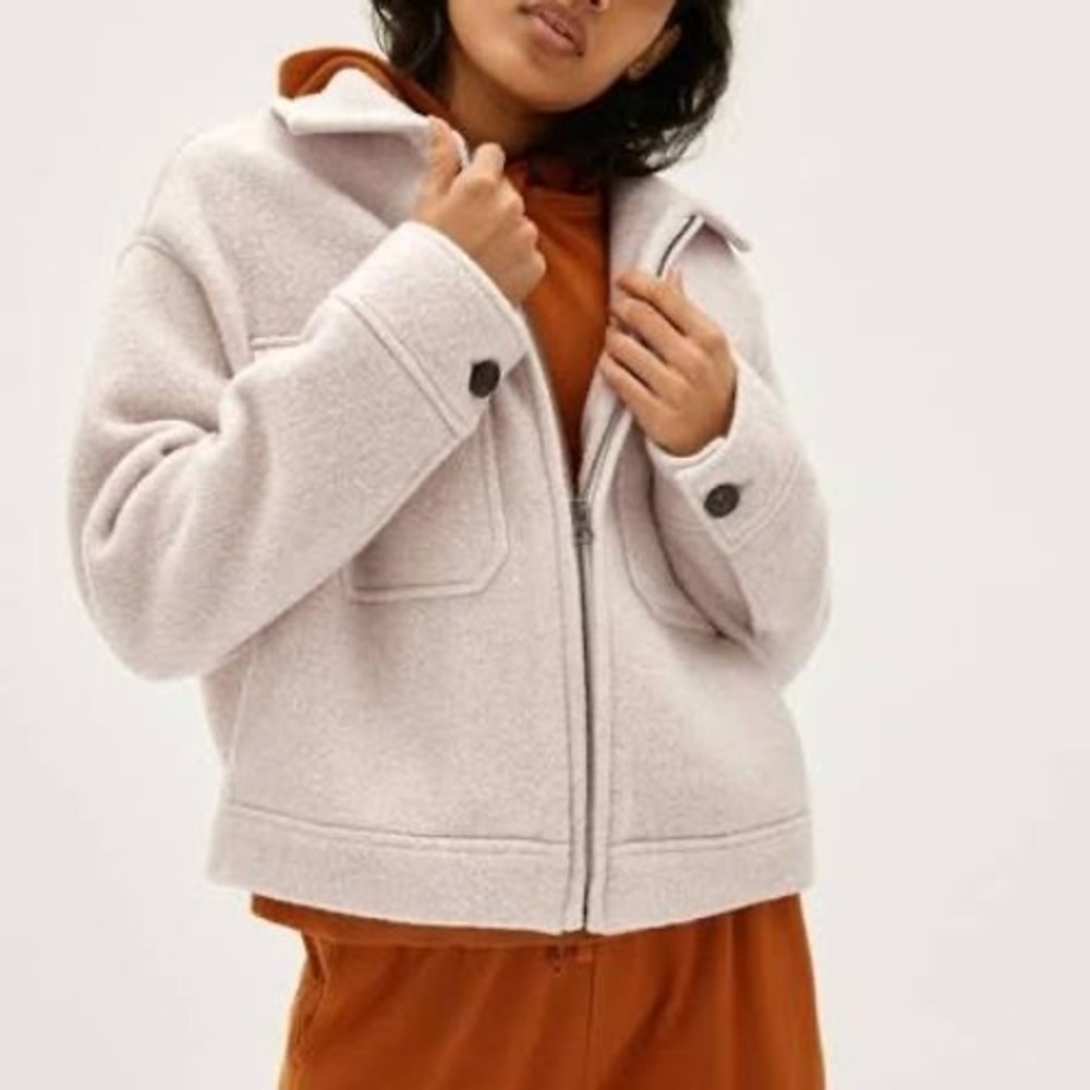 Everlane The Wool Mackinaw Jacket XL Oatmeal Herringbone Zip Up Utility Coat NEW